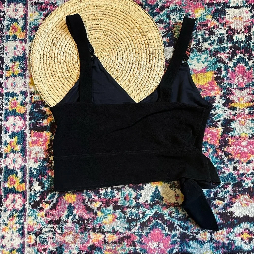 Free People Paisley Tie Hem Crop Top Sleeveless Womens Large Black
